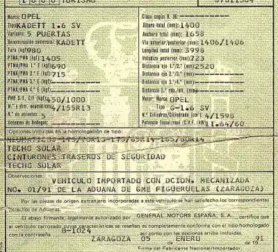 Vehicul casat opel kadett e 1.6 al anului 1991 alimentat g-1.6sv