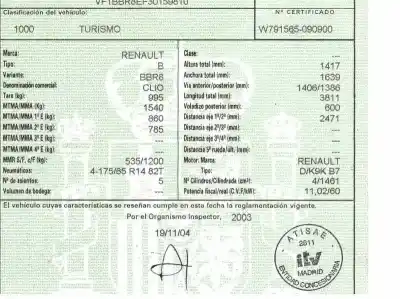 Утилизация автомобиля renault clio ii fase ii (b/cb0) 1.5 dci diesel года 2003 питание k9kb7
