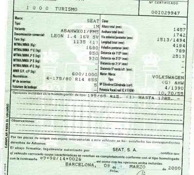 Здавання транспортного засобу seat leon (1m1) 1.4 16v року 2000 потужний ahw