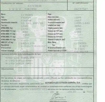 Scrapping Vehicle citroen c3 1.4 of the year 2003 powered kfv