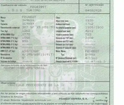 Sloopvoertuig peugeot 307 (s2) 1.6 16v hdi van het jaar 2006 aangedreven 9hx