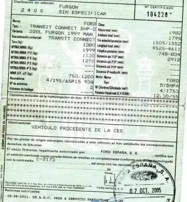 Здавання транспортного засобу ford transit connect (tc7) 1.8 tdci cat року 2005 потужний bhpa