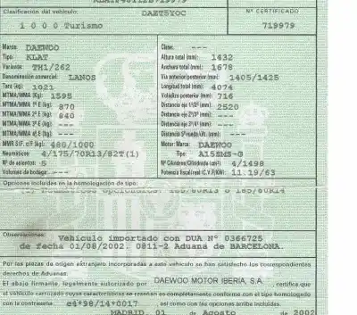 Scrapping Vehicle daewoo lanos 1.5 cat of the year 2002 powered a15sms-g