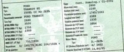 Veículo de Sucata ford transit furgón (fa_ _) 2.4 tdci rwd do ano 2010 alimentado jxfa