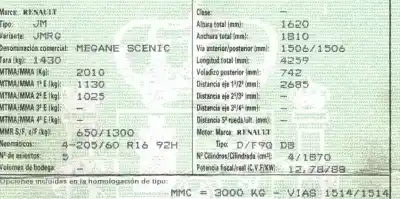 Veículo de Sucata renault scenic ii 1.9 dci diesel do ano 2003 alimentado f9qd8
