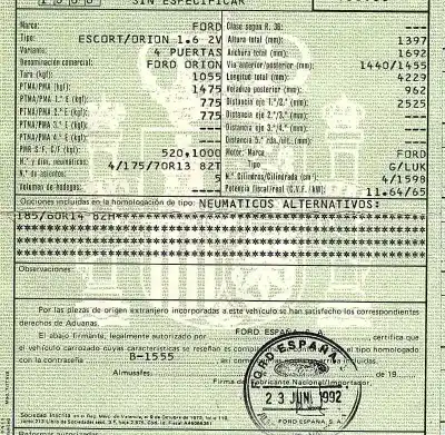 Vehicul casat ford orion escort/orion 1.6 2v al anului 1992 alimentat luk
