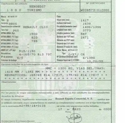 Здавання транспортного засобу renault clio ii fase i (b/cbo) 1.4 alize 75 cv / 55 kw року 2000 потужний e7jc634