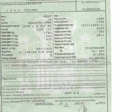 Veículo de Sucata seat leon (1m1) 1.9 tdi do ano 2001 alimentado asv