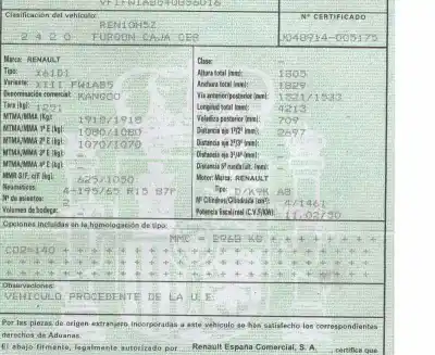 Veículo de Sucata renault kangoo (kc0/1_) 1.5 dci do ano 2009 alimentado k9ka800