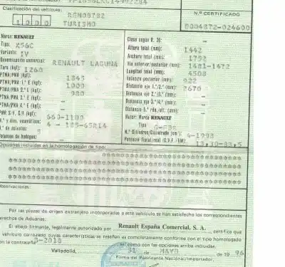 Sloopvoertuig renault laguna (b56) 2.0 rt van het jaar 1996 aangedreven g-f3r