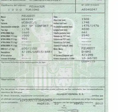 Veículo de Sucata peugeot 207 1.4 hdi do ano 2010 alimentado 8hz