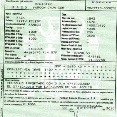 Здавання транспортного засобу renault kangoo (f/kc0) * року 2010 потужний k9k v7 Здавання транспортного засобу renault kangoo (f/kc0) * року 2010 потужний k9k v7