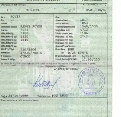 Veículo de Sucata land rover range rover (lp) 2.5 turbodiesel do ano 1999 alimentado 256tma