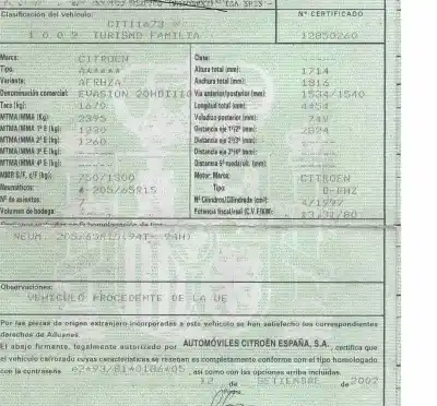 Veículo de Sucata citroen evasion (1994->) 2.0 hdi do ano 2002 alimentado rhz