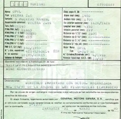 Veículo de Sucata opel vectra a 2.0 do ano 1990 alimentado g-20ne