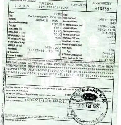 Veículo de Sucata ford focus berlina (cap) 1.6 tdci cat do ano 2005 alimentado g8da