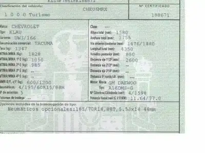 Scrapping Vehicle chevrolet tacuma 1.6 cat of the year 2005 powered a16dms