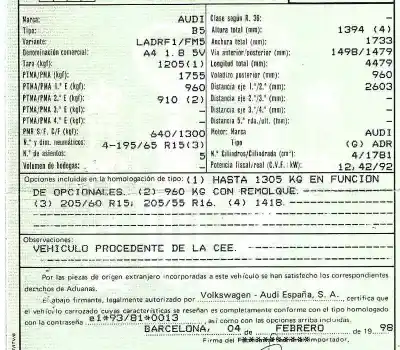 Veículo de Sucata audi a4 berlina (b5) 1.8 do ano 1998 alimentado adr