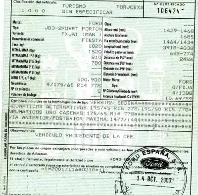 Veículo de Sucata ford fiesta (cbk) 1.4 16v cat do ano 2005 alimentado fxja