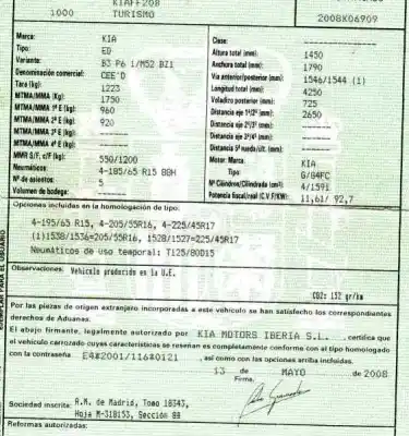 Veículo de Sucata kia pro cee´d (ed) 1.6 do ano 2008 alimentado g4fc