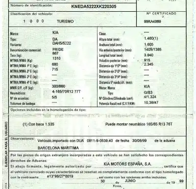 Sloopvoertuig kia pride 1.3 cat van het jaar 1999 aangedreven b3