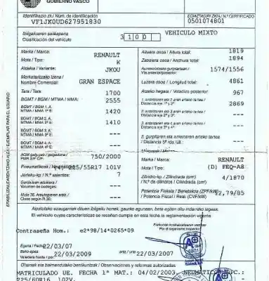 Veículo de Sucata renault espace iv (jk0) 1.9 dci diesel do ano 2003 alimentado f9qa8