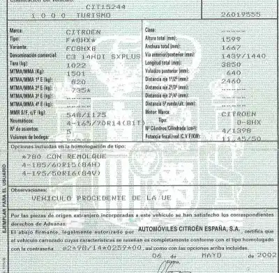 Scrapping Vehicle citroen c3 1.4 hdi exclusive of the year 2002 powered 8hx