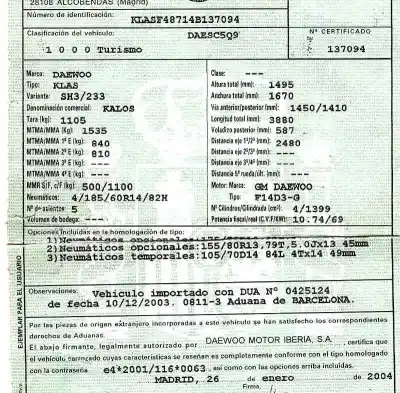 Veículo de Sucata daewoo kalos 1.4 se do ano 2004 alimentado f14d3
