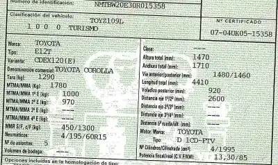 Veicolo di demolizione toyota corolla (_e12_) 2.0 d-4d (cde120r_ cde120l_) dell'anno 2004 alimentato 1cdftv
