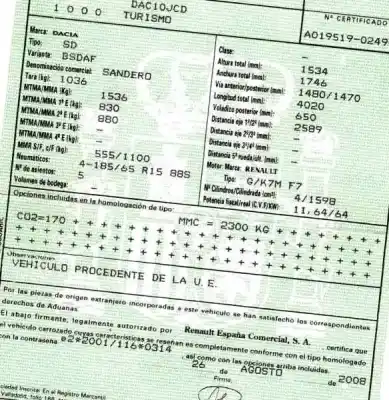 Scrapping Vehicle dacia sandero 1.6 cat of the year 2008 powered k7mf7