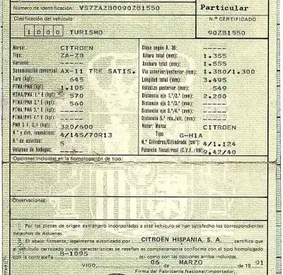 Veículo de Sucata citroen ax 1.1 do ano 1991 alimentado h1a