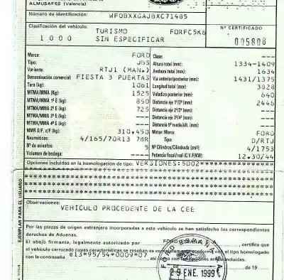 Veículo de Sucata ford fiesta courier (dx) 1.8 diesel cat do ano 1999 alimentado rtj