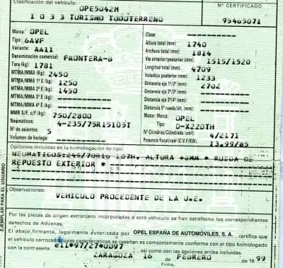 Veículo de Sucata opel frontera b basis do ano 1999 alimentado x22dth