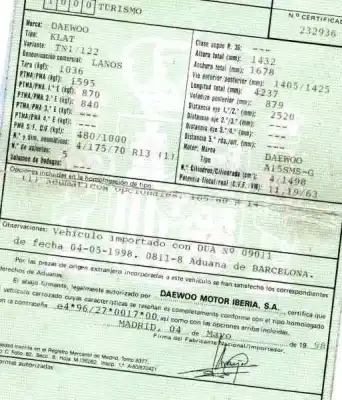 Scrapping Vehicle daewoo lanos 1.5 cat of the year 1998 powered a15sms-g