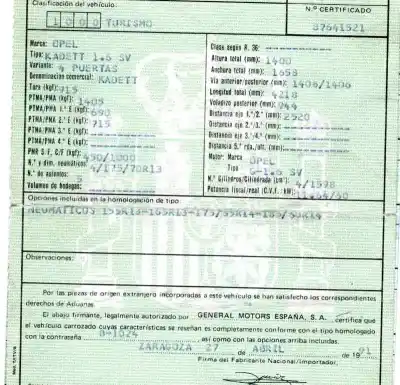 Veículo de Sucata opel kadett e 1.6 do ano 1991 alimentado g-1.6sv