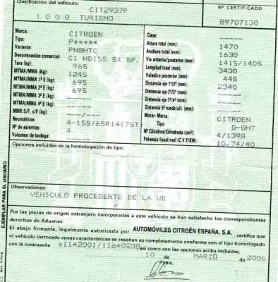 Véhicule à la ferraille citroen c1 sx de l'année 2006 alimenté d-8ht