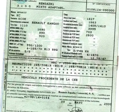 Здавання транспортного засобу renault kangoo (f/kc0) 1.9 diesel 64 cv / 47 kw року 2000 потужний f8q k6 Здавання транспортного засобу renault kangoo (f/kc0) 1.9 diesel 64 cv / 47 kw року 2000 потужний f8q k6