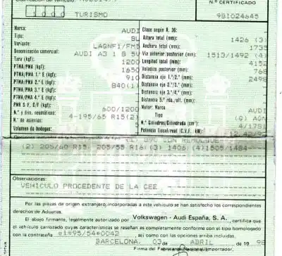 Здавання транспортного засобу audi a3 (8l) 1.8 ambiente року 1998 потужний agn