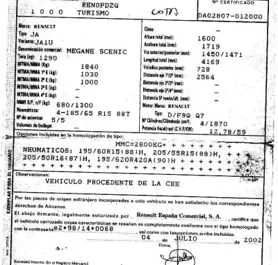 Здавання транспортного засобу renault scenic (ja..) 1.9 dti diesel 80 cv / 59 kw року 2002 потужний d/f9q q7