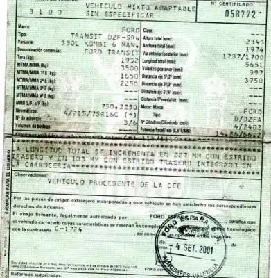Veicolo di demolizione ford transit caja cerrada, larga (fy) (2000 =>) 2.4 tde cat dell'anno 2001 alimentato d/d2fa