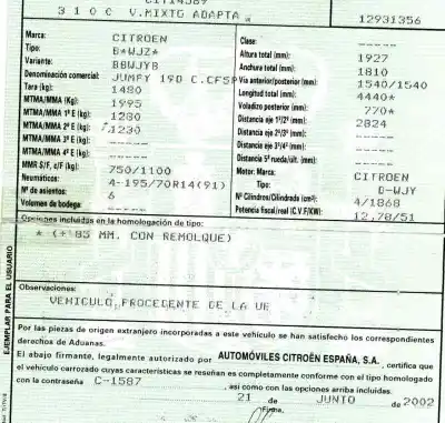 Scrapping Vehicle citroen jumpy (u6u_) 1.9 d of the year 2002 powered wjy