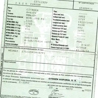 Утилизация автомобиля citroen berlingo 1.9 d multispace года 2000 питание wjz