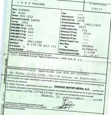 Scrapping Vehicle daewoo lanos 1.5 cat of the year 1997 powered a15sms-g