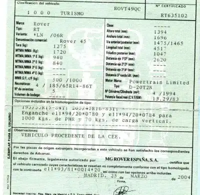 Veicolo di demolizione mg serie 45 (rt) 2.0 td dell'anno 2004 alimentato 20t2n