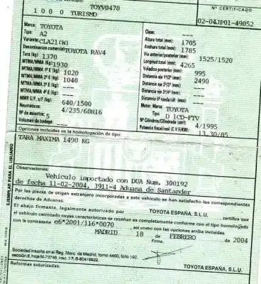 Утилизация автомобиля toyota rav 4 ii (_a2_) 2.0 d 4wd (cla20_ cla21_) года 2004 питание 1cd-ftv