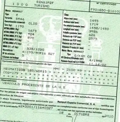 Scrapping Vehicle renault clio iii 1.6 16v of the year 2010 powered g/k4m c8