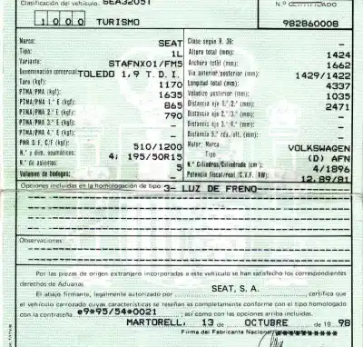 Утилизация автомобиля seat toledo (1l) 1.9 tdi года 1998 питание afn