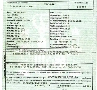 Veículo de Sucata chevrolet evanda 2.0 cat do ano 2005 alimentado t20sed-g