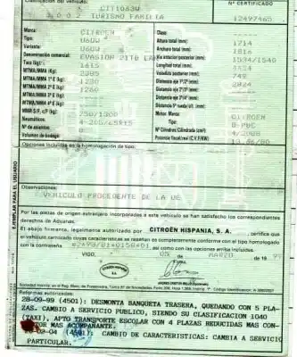 Scrapping Vehicle citroen evasion 2.1 turbodiesel of the year 1999 powered d-p8c