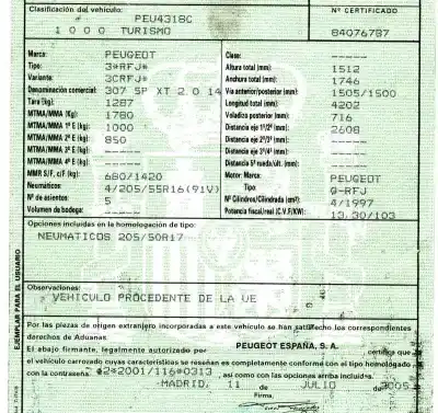 Scrapping Vehicle peugeot 307 (3a/c) 2.0 16v of the year 2005 powered rfj (ew10a)